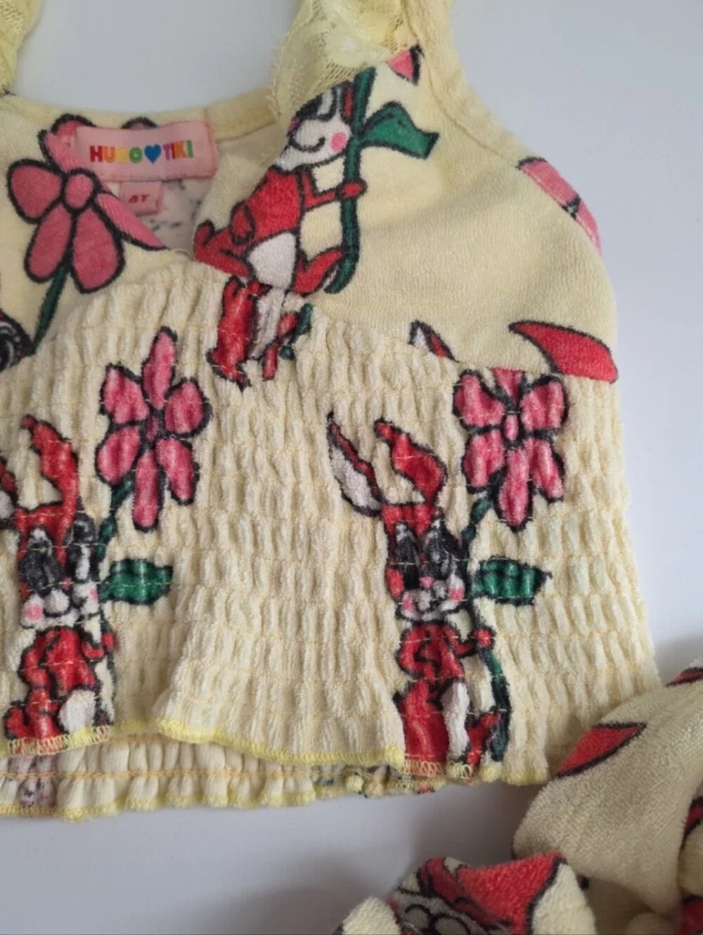 Hugo Loves Tiki Organic Cotton Bunny Rabbit 4t Floral Yellow Two-Piece Swim Set